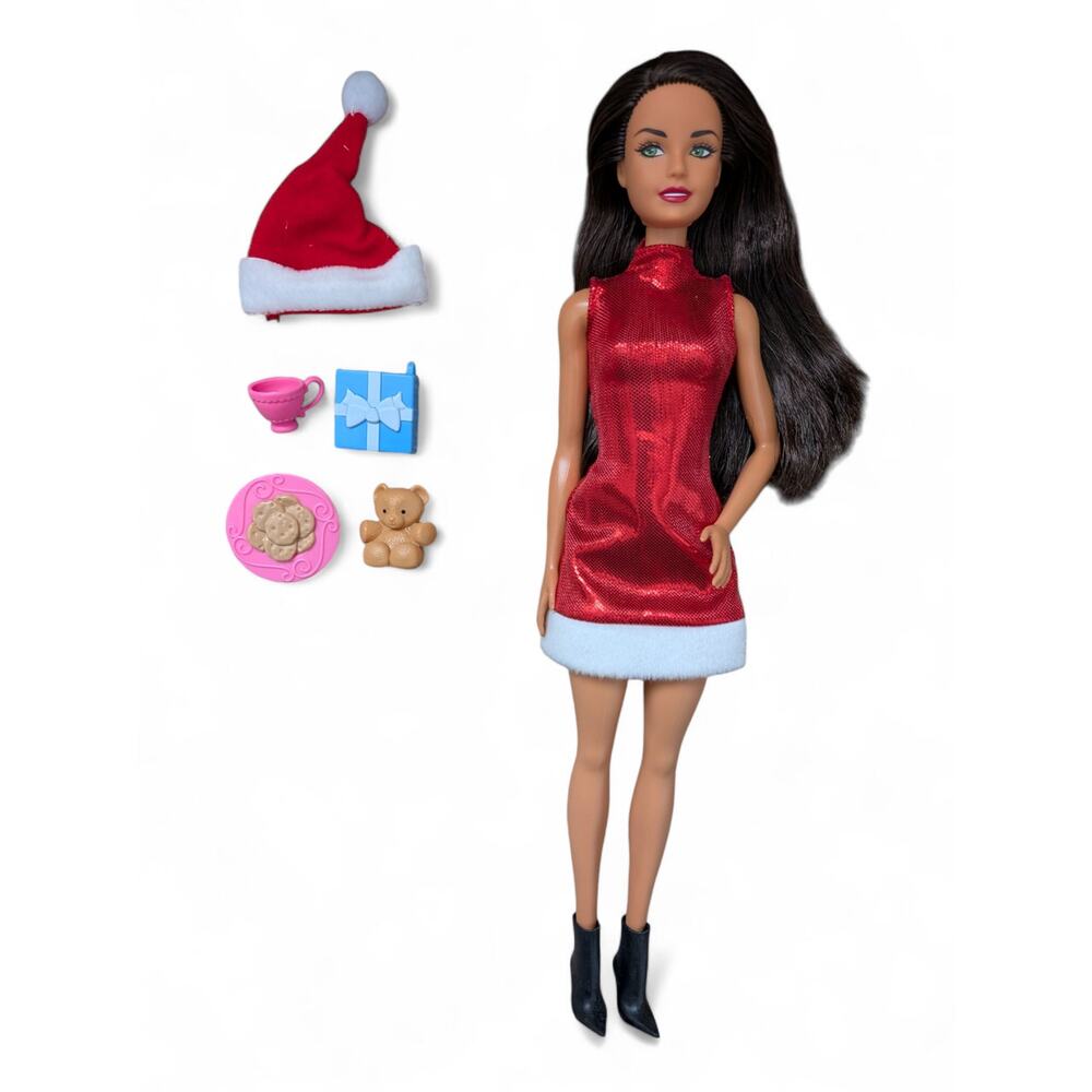 New Barbie Santa Doll Brunette Brown Hair Holiday Barbie HJX96